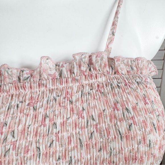 Mabel Daphne Ditsy Flower Ruffe Trim Smocked‎ Midi Long Tube Dress Pink Large - Picture 8 of 15